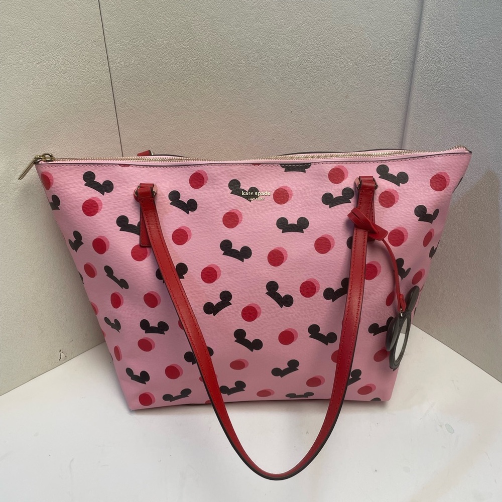 Disney Parks Kate Spade Large Tote Purse Bag with Wallet Mickey Mouse Print Pink